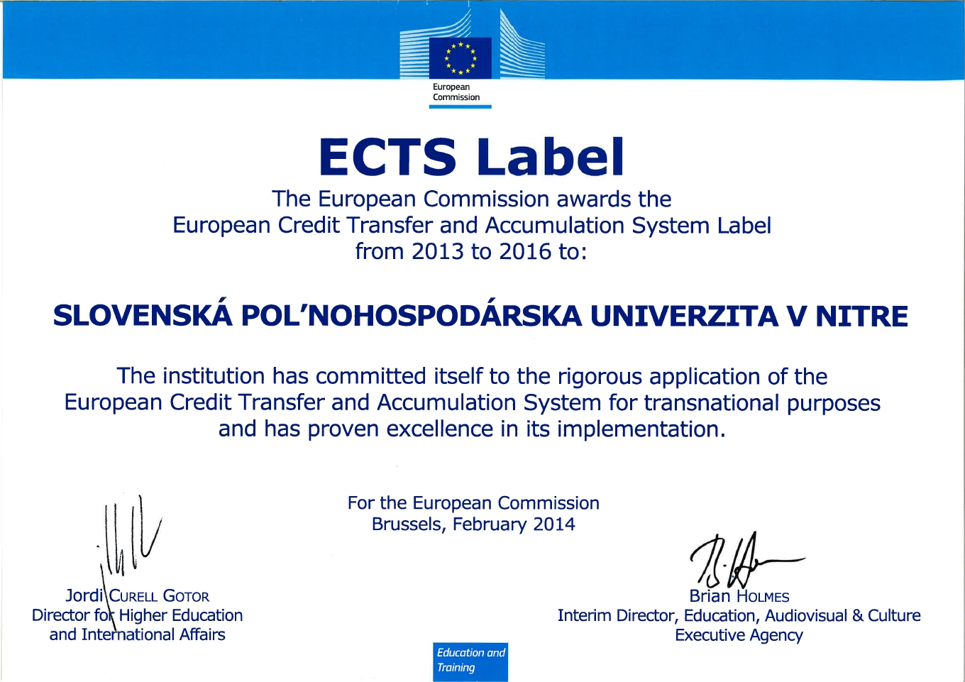 ECTS Labet Certificate